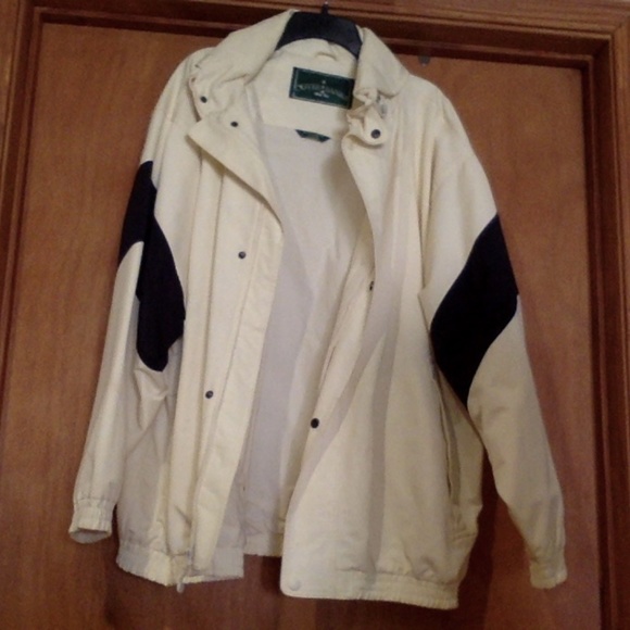 Outer Banks Windbreaker Jacket with Hood, Mens size XL, Cream and Black - Picture 1 of 4